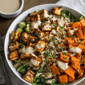 Tofu Sweet Potato Bowl with Tahini Sauce