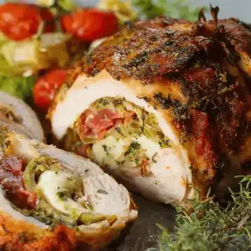 Stuffed Chicken Roll with Leek, Tomato and Cheese