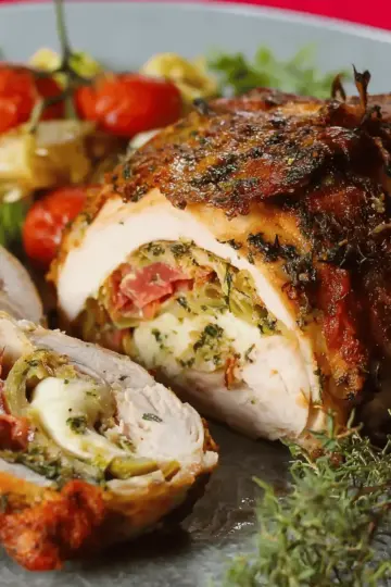 Stuffed Chicken Roll with Leek, Tomato and Cheese