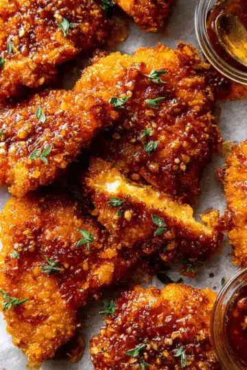 Baked Crunchy Hot Honey Chicken.