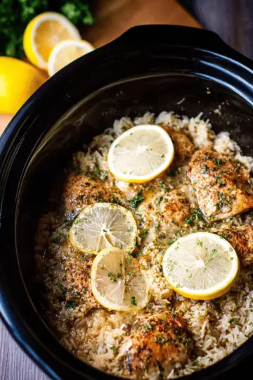 Slow Cooker Lemon Pepper Chicken with Rice