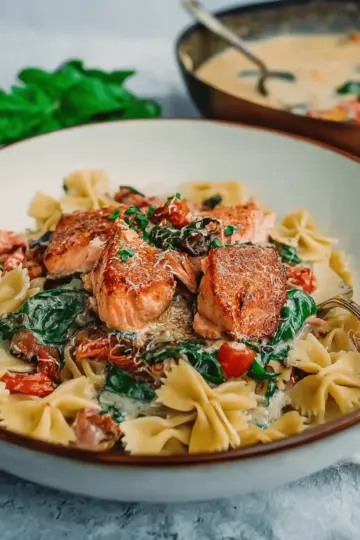 Healthy & Creamy Tuscan Salmon Pasta
