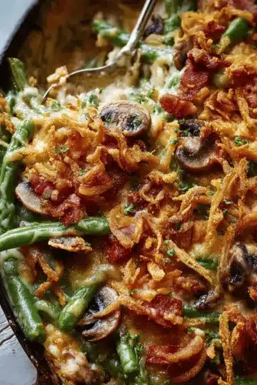 Green Bean Casserole with Bacon and Mushrooms