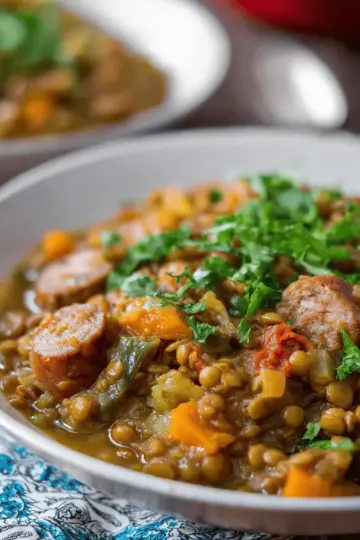 Slow Cooker Lentil and Spicy Sausage Stew
