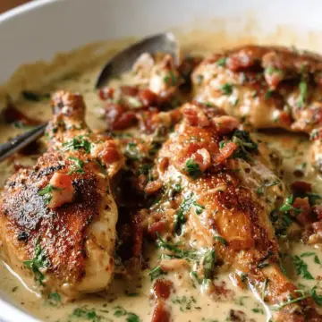 Creamy Chicken in White Wine Sauce (with Bacon!)