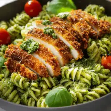 Pesto Pasta with Crispy Parmesan Chicken