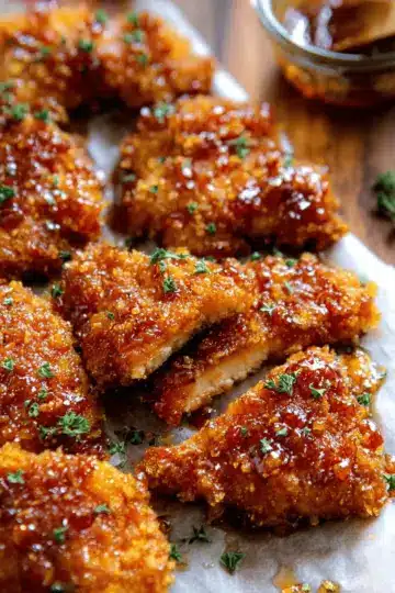 Baked Crunchy Hot Honey Chicken.
