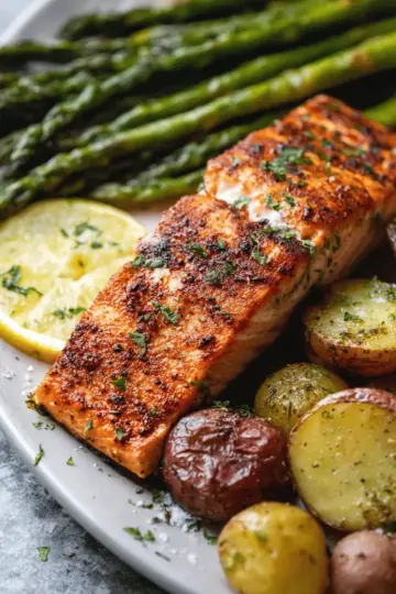 Sheet Pan Salmon and Asparagus with Potatoes