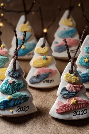 Salt Dough Fingerprint Christmas Tree Ornaments