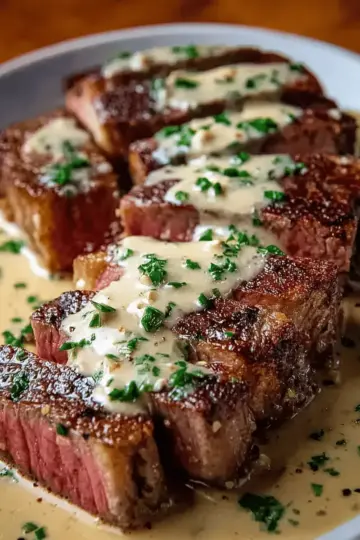 Juicy Steak with Creamy Garlic Sauce