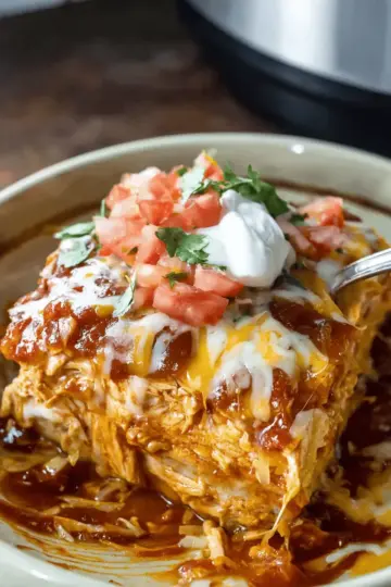 Crockpot Chicken Enchilada Casserole