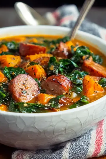 Smokey Sausage, Kale & Sweet Potato Soup