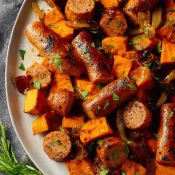 Sheet Pan Sausage and Sweet Potatoes