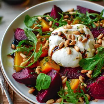 Beet and Burrata Salad with Pine Nuts and Balsamic Dressing