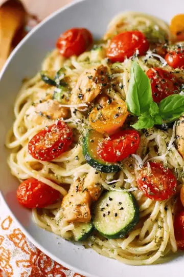 Parmesan Zucchini Tomato Chicken Spaghetti