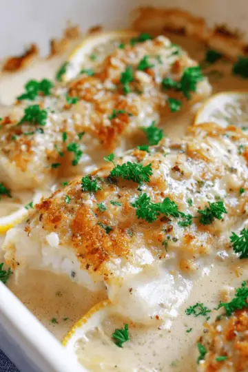 Creamy Lemon Garlic Baked Cod