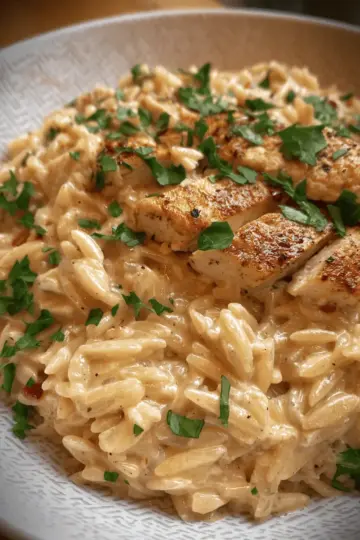 One Pan Cajun Chicken Alfredo Orzo