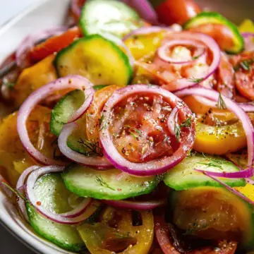 Cucumber and Heirloom Tomato Salad with Red Onions