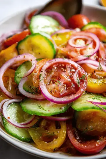 Cucumber and Heirloom Tomato Salad with Red Onions