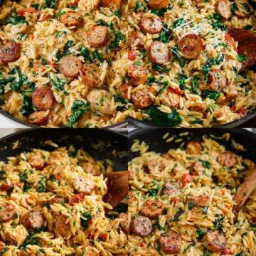 Creamy Chicken Sausage Orzo Skillet