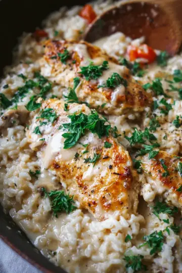 One Pan Creamy Parmesan Chicken and Rice