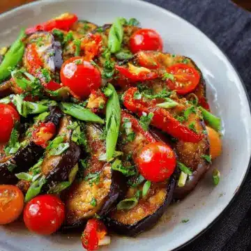 Fried Eggplant (Served with Fresh Peppers & Cherry Tomatoes)