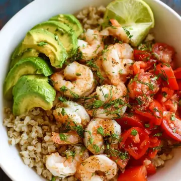 Shrimp Avocado Brown Rice Bowl