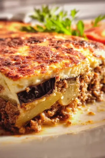 Traditional Moussaka recipe with eggplants (aubergines) and potatoes