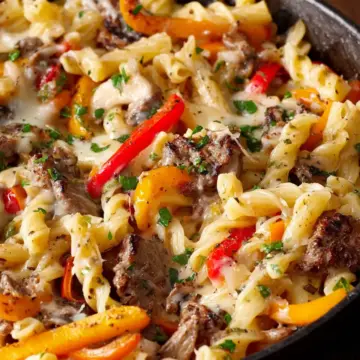 Recipe: Philly Cheesesteak Pasta Skillet