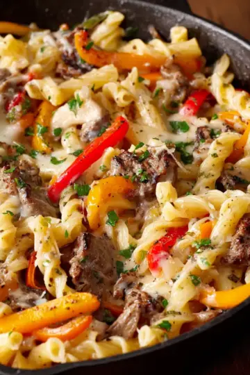 Recipe: Philly Cheesesteak Pasta Skillet