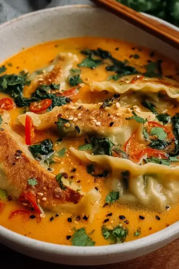 Thai Coconut Curry Potsticker Soup