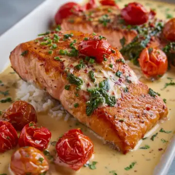 Creamy Tuscan Salmon With Burst Tomatoes
