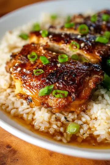 Honey Soy Glazed Chicken with Garlic Ginger Brothy Rice
