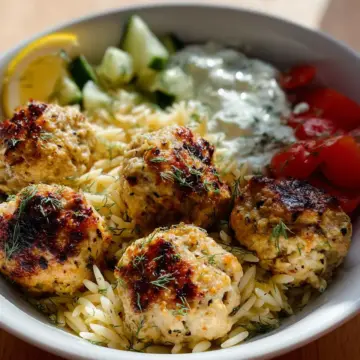 Greek Chicken Meatballs with Lemon Orzo