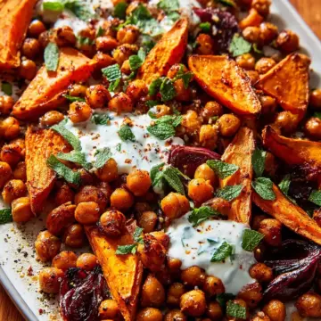 Sheet-Pan Spiced Chickpeas & Sweet Potatoes with Herby Yogurt