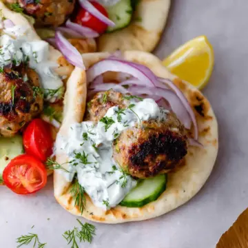 Greek Turkey Meatball Gyro with Tzatziki