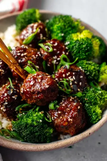 Sticky Mongolian Meatballs and Broccoli (Easy!!)
