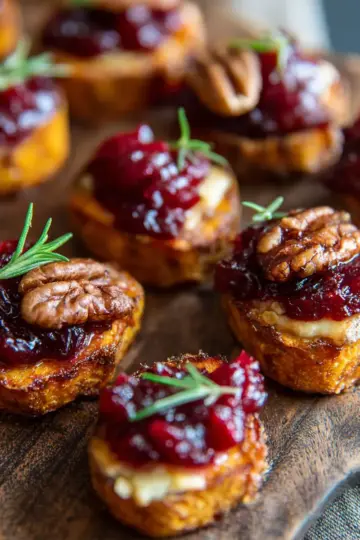 Sweet Potato Bites with Cranberry Sauce and Brie