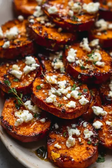 Roasted Sweet Potato Rounds with Honey & Feta