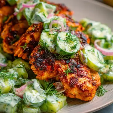 Spicy Mediterranean Chicken with Creamy Cucumber Salad