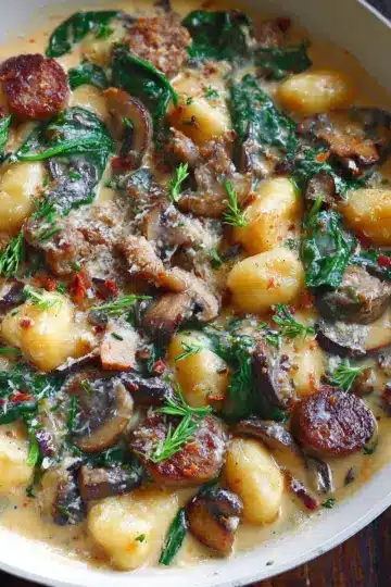 Creamy Italian Gnocchi with Sausage, Mushrooms, and Spinach