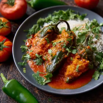 Chile Rellenos (Stuffed Poblano Peppers) with Rojo Sauce