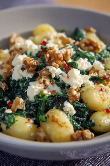 Gnocchi with Spinach, Feta & Walnuts