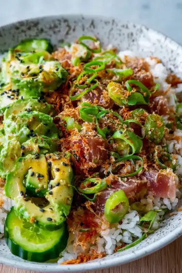 Tuna Avocado Crispy Rice Salad
