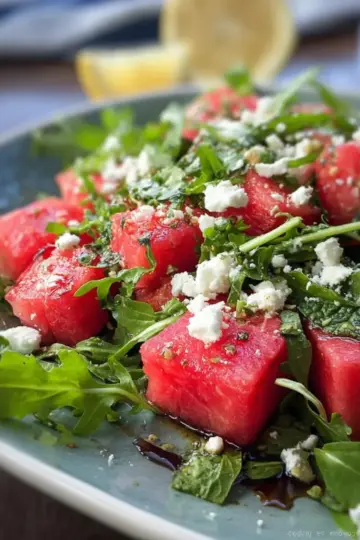 Arugula Watermelon Feta Salad with Your Favorite Fresh Herbs