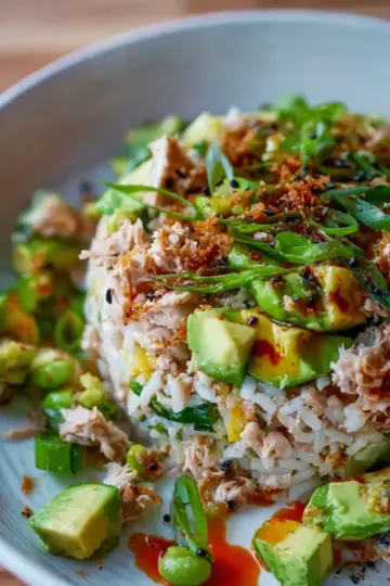 Tuna Avocado Crispy Rice Salad