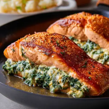 Quick-Broiled Creamy Spinach Stuffed Salmon