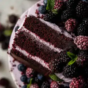 Bourbon Chocolate Cake with Blackberry Buttercream