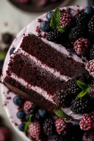 Bourbon Chocolate Cake with Blackberry Buttercream