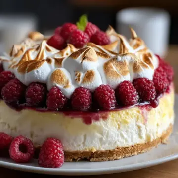 Lemon Raspberry Meringue Cheesecake